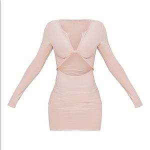 Stone Slinky Knot Bust Long Sleeve Cut Out Bodycon Dress